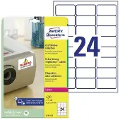 Avery Etiketten L6141-20, extra stark haftend, geeignet für Laserdrucker, 63,5 x 33,9 mm, 480 Stück/20 A4-Bogen, Polyesterfolie, weiß