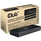 Club 3D CLUB3D Thunderbolt 4 16-in-1 Quadra(4) Displays Dockingstation, Kabelgebunden, Thunderbolt 4, Schwarz, MicroSD (TransFlash), SD, 40 Gbit/s, Kensington