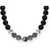 Thomas Sabo Halskette Obsidian mit Totenkopf und Kreuzen Silber