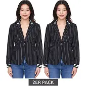 Ajc 2er Pack Blazer Damen Business-Jacke mit Ein-Knopf-Verschluss Blazer Anzug-Jacke 36873246 Schwarz