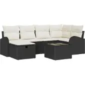 vidaXL Gartensofa-set 7 stk. Schwarz Poly-Rattan
