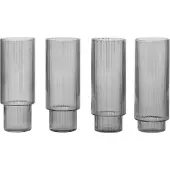 Ferm Living Ripple Long Drink Glasses Set of 4 Smoked Grey - , Ripple, Grau, Glas