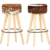 vidaXL Barhocker 2 Stk. Braun Raues Mangoholz und Echtleder