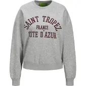 JJXX Damen Merle Pullover Hellgrau Melange Aufdruck Saint Tropez