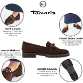 Tamaris Slipper , Damen, Gr. 40, braun (mokka), Nubukleder, unifarben, Schuhe Slipper, Loafer, Schlupfschuh, Halbschuh mit modischer Zierkette, Topseller