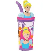 Tataway Disney Lila Plastikbecher für Mädchen Prinzessinnen Cinderella Rapunzel Belle Arielle Dornröschen 360 ml mit Strohhalm und 3D-Charakterfigur