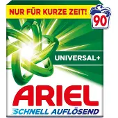 Ariel Universal+ Vollwaschmittel, Pulverwaschmittel, strahlende Reinheit, frischer Duft, 90 Waschladungen