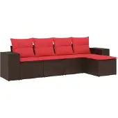 vidaXL 5-teiliges Gartensofa-Set mit Kissen, braun, Polyrattan