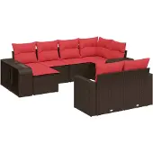 vidaXL 10-teiliges Gartensofa-Set mit Kissen, braun, Polyrattan