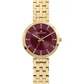 Jacques Lemans 1-2211H Damen-Armbanduhr Milano Goldfarben/Weinrot