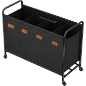 Songmics Wäschesammler mit 4 Fächern, 200L Wäschewagen auf Rollen, für Badezimmer RLSB35460B01