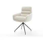 DELIFE Esszimmerstuhl Abelia-Flex mit Armlehnen Teddystoff Beige Kreuzgestell konisch Schwarz