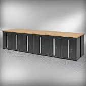 Datona Werkbank PRO Eiche – 12 Aufbewahrungsschränke – 400 cm – Schwarz