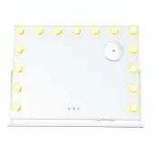 Songmics Schminkspiegel mit LED-Beleuchtung, Touch-Steuerung, 15 LED-Glühbirnen, mit Ladeanschlüssen, 3 Lichtfarben