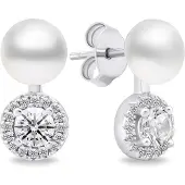 Brilio Silver Elegant pearl earrings with zircons EA611W