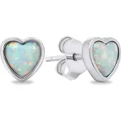 Brilio Silver - Delicate silver earrings Hearts with synthetic opals EA610W