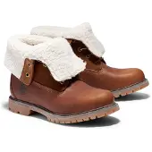 Timberland für Damen. TB18328R2421 Lederstiefelette mit aufrollbarem Schaft und braunem Warmfutter (36 W), Wohnung, Schnürsenkel, Lässig