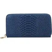 Cluty Damen Leder Geldbörse blau Kroko-Optik mit Reißverschluss, 12 Karten- und 3 Scheinfächer