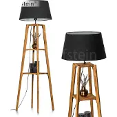 Hofstein Schiavonea Stehlampe aus Holz/Stoff in Natur/Schwarz/Weiß