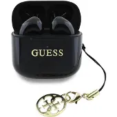GUESS TWS-Kopfhörer mit glänzendem Effekt, bedruckt mit klassischem Logo und Anhänger, Schwarz