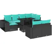vidaXL 11-teiliges Gartensofa-Set mit Kissen, schwarzes Polyrattan