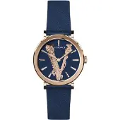 Versace SP VERI00420 Virtus roségold blau Leder Armband Uhr Damen NEU