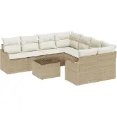 vidaXL Gartensofa-set 9 Stk. 8-Sitzanzahl Beige Poly-Rattan
