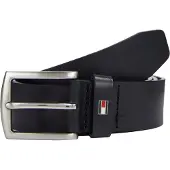 Tommy Hilfiger Ledergürtel "DENTON 3,5 cm breit", Herren, Gr. 100, blau (midnight), Leder, unifarben, Basic, Gürtel Ledergürtel, Robuster Ledergürtel mit Flag-Label, silberne Schnalle, verstellbar