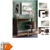 Vicco Schminktisch Lara Eiche rustikal 120 cm mit LED-Spiegel und Hocker, Model 50183