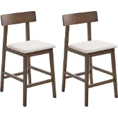 Beliani Barstuhl 2er Set Dunkelbraun u. Taupe Gummibaumholz mit Hoher Lehne Sitzpolster Fußstütze ohne Armlehnen Retro Barhocker Küche Tresenstuhl