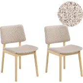 Beliani Esszimmerstuhl 2er Set Taupe Bouclé Gepolstert mit Hellem Holzgestell Ohne Armlehnen für Wohnzimmer Essbereich Gästezimmer Arbeitszimmer