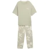 Tom Tailor Capri-Pyjama "Kenmare" 2 tlg. mit Muster, Kurzarm, Rundhalsausschnitt, lange Hose, Viskosemix