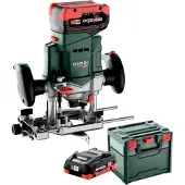 Metabo Akku-Oberfräse OFV 18 LTX BL 12, incl. 2x Akku LiHD 5,5 Ah, Schnellladegerät, Zubehör, metaBOX