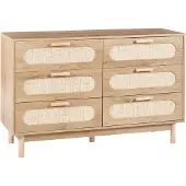 Beliani Kommode mit 6 Schubladen Hellbraun Spanplatte Rattanfront Boho-Stil Schlafzimmer Wohnzimmer Aufbewahrung Sideboard