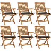 vidaXL Klappbare Gartenstühle mit Kissen 6 Stk. Massivholz Teak