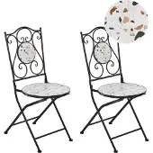 Beliani Gartenstühle 2er-Set Schwarz Metall Eisenrahmen Terrazzo-Optik Vintage-Stil Outdoor