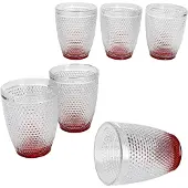 MamboCat 6x Rubin Wassergläser 200ml Glas rot gepunktet Becher Wasser Saft