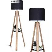 Hofstein Schiavonea Stehlampe aus Holz/Metall/Stoff in Natur/Schwarz/Weiß