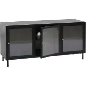 Mendler TV-Rack MCW-O87, Lowboard TV-Schrank Sideboard Türen Staufächer Industrial Metall Schilfglas 58x120x40cm schwarz