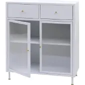 Mendler Kommode MCW-O87, Schrank Sideboard Highboard, Staufächer Schubladen Industrial Metall Schilfglas 96x80x40cm weiß