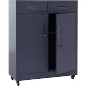 Mendler Aktenschrank MCW-O89, Stahlschrank Büroschrank, Rollen Türen Schubladen abschließbar Metall 116x90x40cm dunkelgrau