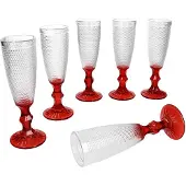 MamboCat 6x Rubin Sektgläser 150ml rot Glas gepunktet Sekt-Flöte Prosecco Champagner