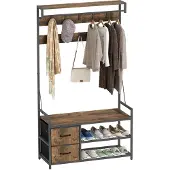 HOMCOM Kleiderständer-100L x 40B x 180H cm-Braun+Schwarz | Gr.: onesize