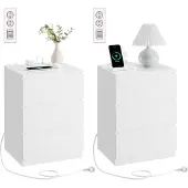 Songmics Nachttisch Set mit Steckdosen Modern Weiss