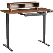 Beliani Schreibtisch Braun / Schwarz Stahl Gestell 120 x 60 cm Elektrisch Höhenverstellbar Memory Funktion USB Anschluss Mousepad Sitz-Steh Bürotisch
