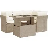 vidaXL 5-tlg. Garten-Sofagarnitur mit Kissen Beige Poly Rattan
