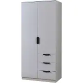 En.casa Kleiderschrank ’Eiselfing’ 176 x 80 x 52 cm mit 2 Türen, 1 Stange, 4 Fächern, 3 Schubladen Grau