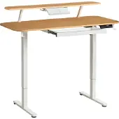 Beliani Schreibtisch Hellbraun / Weiß Stahl Gestell 120 x 60 cm Elektrisch Höhenverstellbar Memory Funktion USB Anschluss Mousepad Sitz-Steh Bürotisch