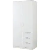 En.casa Kleiderschrank ’Eiselfing’ 176 x 80 x 52 cm mit 2 Türen, 1 Stange, 4 Fächern, 3 Schubladen Weiß