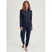 Calida Schlafanzug "Midnight Dreams" 2 tlg. V-Ausschnitt, Langarm, Single Jersey Qualität, weich